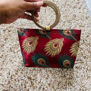 Handcrafted Indian Feather Maroon Bag